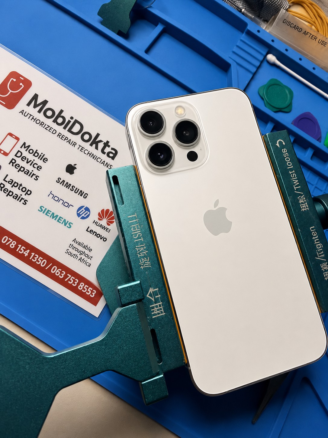 iPhone 13 Pro white back glass replacement at MobiDokta Pretoria